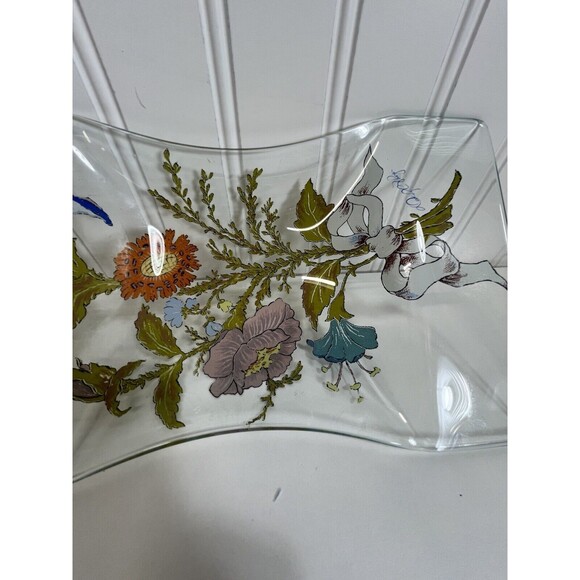 Vintage Dorothy Thorpe Signed Divided Floral Medium Glass Serving‎ Tray MCM - Picture 4 of 8